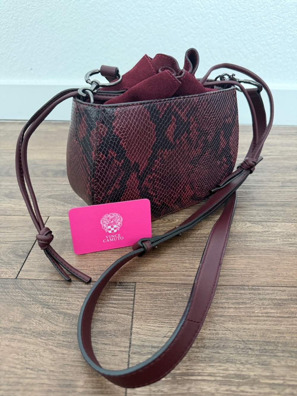 Vince Camuto Wine Red Snake-Embossed Crossbody Bag